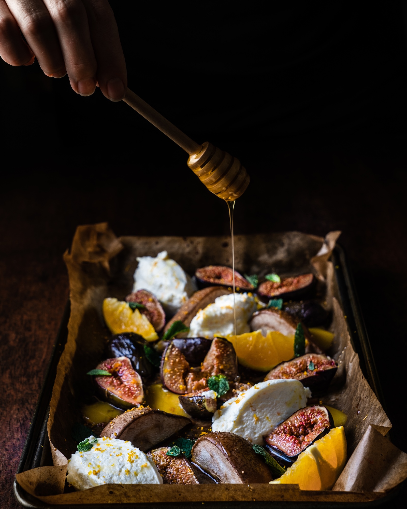 Roast pears and figs with honey drizzle